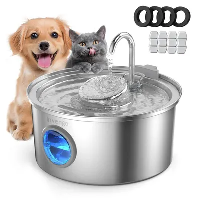 Productafbeelding van RVS kattenfontein, 3,2 liter, ultrasstil met waterniveau-indicator en 5-voudig filtersysteem, inclusief 4 vervangingsfilters