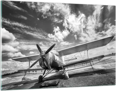 Produktbild von Bilder auf glas - Einteilig - An-2 Flugzeug Schwarzweiß - 120x80cm - Glasbilder - Wandbilder - Bilder - Wanddekoration aus Glas - Glas Bilder - Wandbild auf Glas - GAA120x80-4228