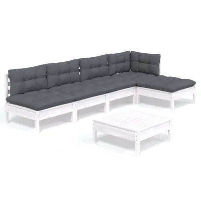 Produktbild von 6-tlg. Garten-Lounge-Set mit Kissen Weiß Kiefernholz