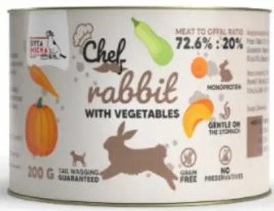 Imagen del producto de Comida húmeda para perros, marca Syta Micha, sabor "MONO Conejo con verduras", 200 gramos