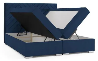 Zdjęcie produktu dla Niebieskie łóżko dwuosobowe o wymiarach 200 x 200 cm, z tapicerowanym wełniem, z pojemnikami na przechowywanie i materacem