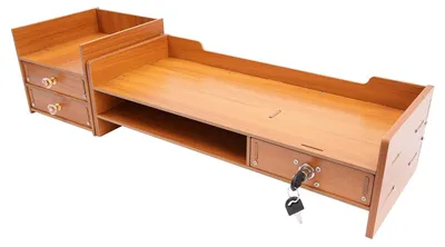 Productafbeelding van Monitorstandaard, houten opbergboxen, ergonomische bureauorganizer, bruin
