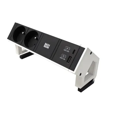 Obrázek produktu pro BACHMANN Systém DESK 2, 2x zásuvka CZ, zdroj 22W (USB A+C), bílý + černé moduly (902.950) (19.07.0149)