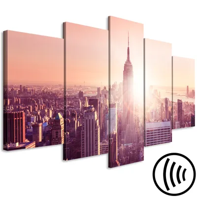 Produktbild von Akustikbild New York 200x100 cm Bilder Akustikschaum Hochleistungsschallabsorber Schallschutz Leinwand 5 tlg Wandbild Raumakustik Schalldämmung Stadt Panorama d-B-0220-b-n