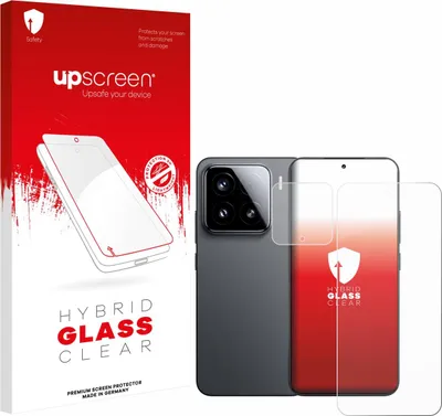 A product package for a screen protector is shown next to a smartphone with screen protectors laid out.
