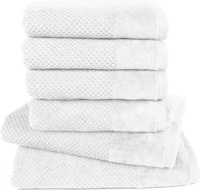 Produktbild von Pure Label 6-TLG Handtücher Set mit Aufhängeschlaufen aus Baumwolle, saugstark und weich - 2xBadetuch 70x140 cm 4xHandtuch 50x100cm, Weiß