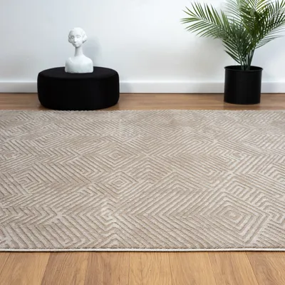 Produktbild von Teppich Kurzflor Wohnzimmer Rauten Hochtief-Muster/ 3D-Effekt Schlafzimmer Boho