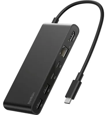 Produktbild von Belkin INC024HQBK, USB Typ-C, HDMI, RJ-45, USB 3.2 Gen 1 (3.1 Gen 1) Type-A, USB Typ-C, MicroSD (TransFlash), SD, 10000 Mbit/s, 60 Hz, 3840 x 2160