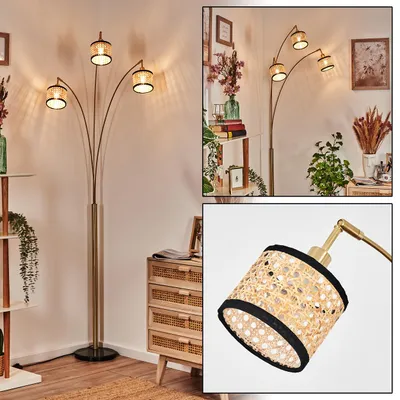 Produktbild von Casalina Stehlampe aus Metall/Rattan/Stoff in Schwarz/Messing/Natur/Schwarz