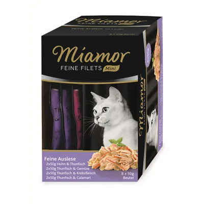 Produktbild von Miamor Feine Filets Mini, Adult, jede Rasse, Huhn, Meeresfrüchte, Thunfisch, Gemüse, 50 g