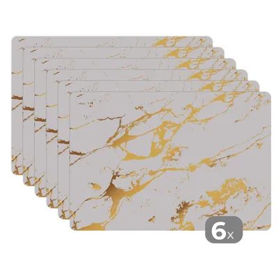 Obrázok produktu pre MuchoWow® Podložky Sada 6 podložiek Umývateľné podložky 30x45x0.3cm Mramor - biely - zlatý - luxusný Podložka pod stôl Nekĺzavá a odolná voči teplu
