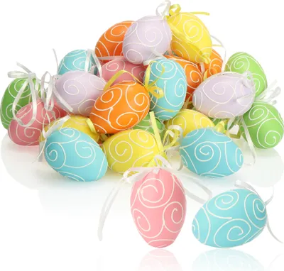 Produktbild von COM-FOUR® 36x Ostereier zum Aufhängen 6 cm - Osterdeko in sechs schönen Pastellfarben - Deko Ostereier für den Osterstrauß