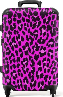Produktbild von NoBoringSuitcases.com® Großer Koffer - Panther Druck - Rosa - Neon - Mädchen - Kinder - Kombinationsschloss TSA - Hartschalen Trolley 4 Rollen - 72 liter - Reisekoffer - 66 cmKoffer Mittelgroß 67x43x25 cm, 72L,