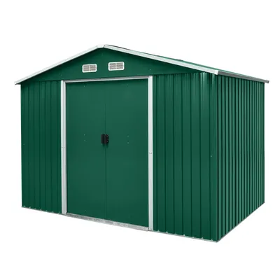 Produktbild von Aga Gartenhaus MR4054 – für Werkzeuge - verzinkter Stahl, 7,2 m2 – 301x214x238 cm - Schiebetür –  Grün – robust & witterungsbeständig – für Gartengeräte