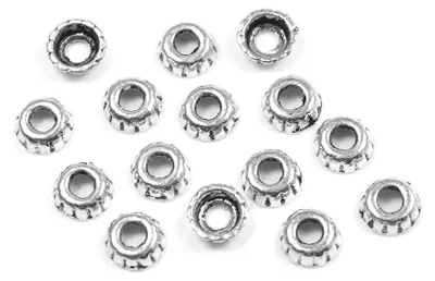Produktbild von Vintageparts geprägte Zwischenperlen antik silberfarben rund 4 mm für Perlenarmbänder, 50 Stück