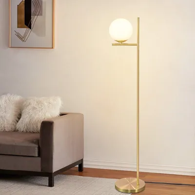 Image de ZMH Lampadaire Or 1 flamme Moderne Lampe sur pied E27 Vintage Lampe sur pied avec abat-jour en verre blanc Interrupteur à pied Métal pour salon chambre bureau