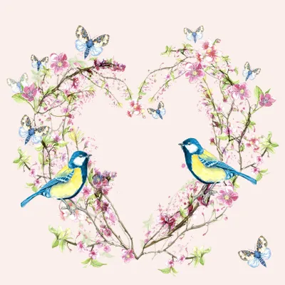 Produktbild von 20 Servietten In Love - Blaumeisen im Blumenherz 33x33cm