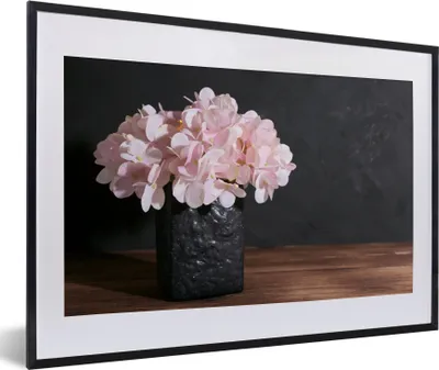Produktbild von MuchoWow® Gerahmtes Poster Stillleben - Hortensie - Rosa 60x40 cm - Poster mit Schwarzem Bilderrahmen Wandposter Rahmen Foto Bilder - Schlafzimmer - Plakat in Rahmen - Drucken