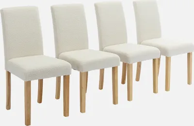 Produktbild von sweeek 4er Stuhlset, klassisch, Weiß, gesteppte Bouclé-Sitzfläche, Hevea-Holz, 110kg Tragkraft