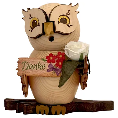 Zdjęcie produktu dla Figurka do okadzania – sowa z tabliczką „Dziękuję”, wysokość 16 cm, NOWA