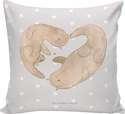 Produktbild von Mr. & Mrs. Panda kissen für sofa Otter Herz - Grau Pastell - Geschenk, Seeotter, Dekokissen, kuschelkissen 40x40, Polster, Liebe, Sofakissen, wohnzimmer, Zierkissen