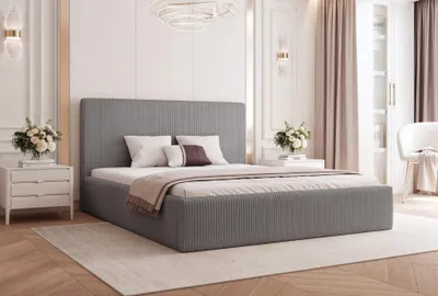 Produktbild von BESILIO Bett 200x200 Vienna – Bett mit Stauraum, schlankes Bett, Lattenrost – Samtstoff – Grau