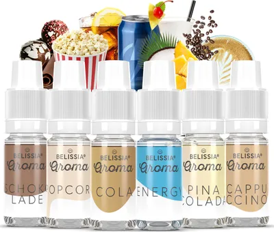 Produktbild von Belissia Lebensmittelaroma Set Besondere Geschmackserlebnisse - 6x10ml Hochdosiertes Aroma - Kalorienfrei, Vegan - Für Speisen, Getränke, Shake uvm.