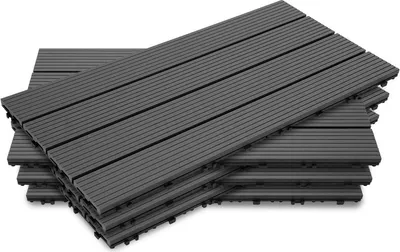 Produktbild von Clanmacy Terrassenfliesen Balkon, WPC Fliesen Wasserfilterbar Terrassen Garten, Anthrazit 30x60cm 6 Stück