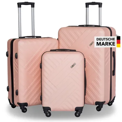Produktbild von Xonic Design Reisekoffer mit Rollen 360° - ABS Hartschalen-Koffer Trolley mit Zahlenschloss in Handgepäck M-L-XL-Set (Pastell Rosa, Set)