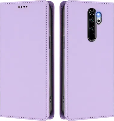 Produktbild von Handyhülle für Xiaomi Redmi Note 8 Pro, Kunstleder Klapphülle Stoßfeste Magnetische Hülle mit Ständer Violett