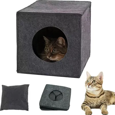 Produktbild von Faltbare Katzenliege aus Filz, Kuschelhöhle, Katzenbox, Plankhöhle, Katzenhaus, Filzmand, für kleine Hunde, dunkelgrau 33 x 37 x 33 cm