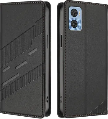 Produktbild von Hülle für Motorola Moto E22/Moto E22i 4G, Kunstleder Brieftaschen Handyhülle mit Kartenfach und Standfunktion Schwarz