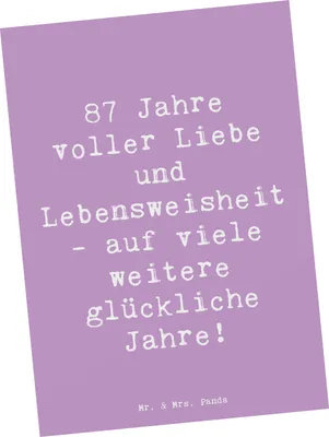 Produktbild von Mr. & Mrs. Panda Postkarte Spruch 87. Geburtstag Liebe - Lavendeltraum - Geschenk, kunstkarte, Postkarten, Alter, Ansichtskarten, Grußkarte, 87 Jahre feiern, besonderer