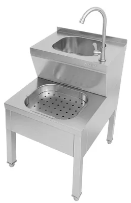 Zdjęcie produktu dla Zlew porządkowy z umywalką ze stali nierdzewnej Mega-M X 50x61x84cm