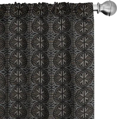 Obrázek produktu pro ABAKUHAUS Etnické závěsy, záclony, boho špinavý vzhled, kmenové vzory, folklórní ornamenty, ilustrace, 2 kusy 75 x 175 cm, tmavě šedohnědá a světle šedá