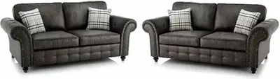 Produktbild von Easy4You Oakland Schwarz Kunstleder 3-Sitzer-Sofa + 2-Sitzer-Sofa Sofas für Wohnzimmer Sofagarnituren mit Hohe Rückenkissen 3- und 2-Sitzer Set Sofas & Couches
