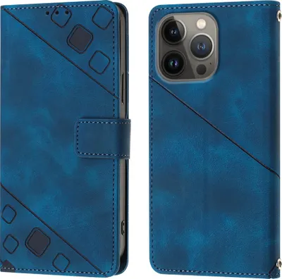 Produktbild von Hülle für iPhone 13 Pro Prägung Flip Leder Brieftasche Schutzhülle mit Ständer Blau
