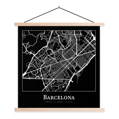 Produktbild von MuchoWow® Textilposter Stadtplan - Barcelona - Karte 60x60 cm mit holzfarbenen Rahmen - Wanddekoration