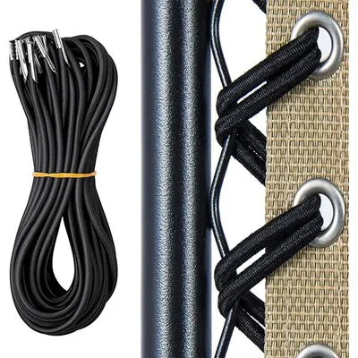 Produktbild von Elastische Schnur für Sonnenliege, 4 Stück Gummiband für Liegestuhl | Elastischer Kordel Faden mit Endkappen, Gummischnur für Relax-Liegestuhl, Ersatzteile für Gartenliegen - Schwarz