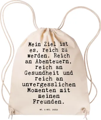 Produktbild von Mr. & Mrs. Panda Stoffbeutel Mein Ziel ist es,... - Transparent - Geschenk, Turnbeutel, Reichtum, Spruch Freundschaft, Freund, Beutel, baumwolle, sporttasche klein