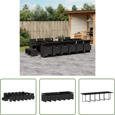 Produktbild von The Living Store 17-tlg. Garten-Essgruppe mit Kissen Schwarz Poly Rattan