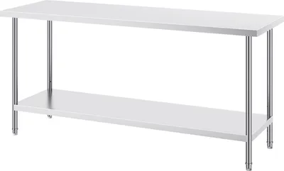 Produktbild von SucceBuy Edelstahl-Zubereitungstisch 61 x 182 x 86 cm, robuster Tisch mit 3 höhenverstellbaren Stufen, gewerbliche Arbeitsstation für Küche, Garage, Restaurant, Hinterhof
