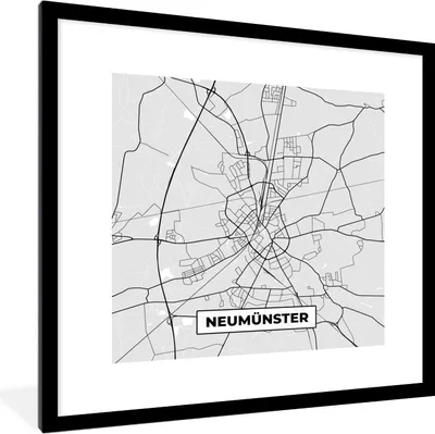 Produktbild von MuchoWow® Gerahmtes Poster Stadtplan - Karte - Neumünster - Deutschland 40x40 cm - Poster mit Schwarzem Bilderrahmen Wandposter Rahmen Foto Bilder - Poster - Plakat im Rahmen