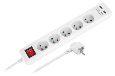 Obrázek produktu pro Rebel Prodlužovací kabel 5 x zásuvka + 2 x USB + vypínač, 3 m, bílá