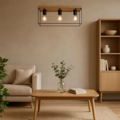 Produktbild von MeLiTec Deckenleuchte Gretter D130 Eiche geölt, schwarz, Deckenlampe im Industrial Design, Echtholz aus der EU