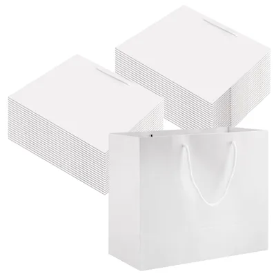 Obrázek produktu pro Dárkové tašky 40 kusů - Bílé papírové tašky - 250 g - 25 x 30 x 13,5 cm - S uchy