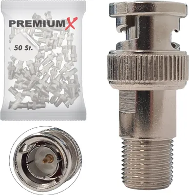 Produktbild von PremiumX 50x F-Adapter F-Buchse - BNC-Stecker auf F Kupplung Adapter