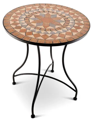 Produktbild von Mosaiktisch, 60 cm Ø, runder Gartentisch mit Mosaikdesign, Balkon- und Terrassentisch, handgefertigt, Orange-Beige-Grau