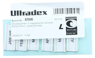 Produktbild von Skala mit Monatsnamen Januar-Dezember magnetisch 35x15mm weiße Schiene