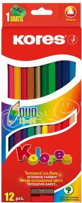 Produktbild von Kores Duo Buntstifte 12 Stifte 24 Farben 3-kant inkl Spitzer